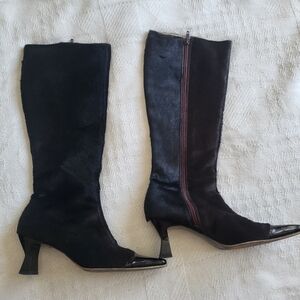 Laurel Calf/ Pony Hair Fur Brown Kitten Heel Knee High Boot Size 36